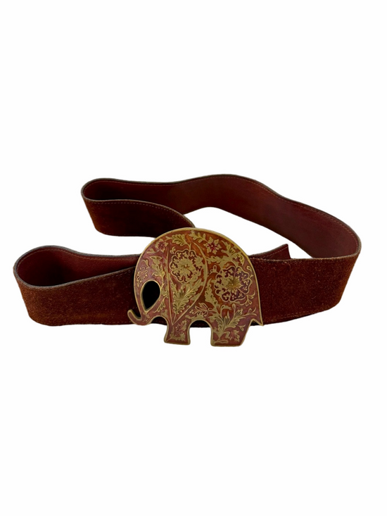 Enamel Brass Belt Buckle Elephant Floral Reddish Maroon Brown Detailed Vintage main image 11
